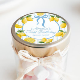 Pegatina Redonda Chicas Whimsical Blue Bow Lemon Amalfi Cumpleaños