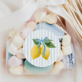 Pegatina Redonda Chicas Whimsical Blue Bow Lemon Amalfi Cumpleaños