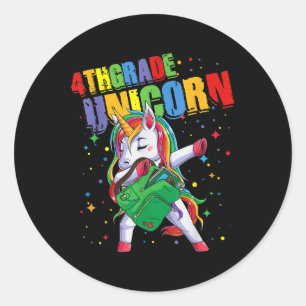 Pegatina Redonda Chicas y niños unicornio de 4º grado Niños lindos