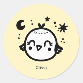 Pegatina Redonda Chick alegre - Kawaii Bird Line Art"