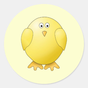 Pegatina Redonda Chick Amarillo. Pequeño Ave.