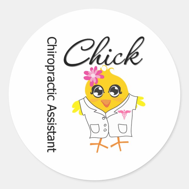 Pegatina Redonda Chick asistente quiropráctico (Anverso)