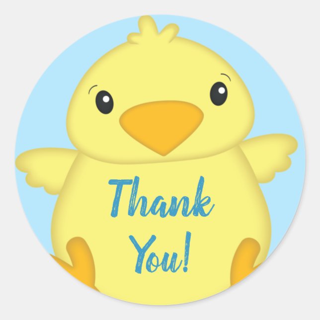 Pegatina Redonda Chick Baby Shower Blue (Anverso)