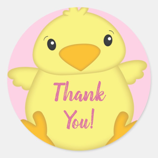 Pegatina Redonda Chick Baby Shower Pink (Anverso)