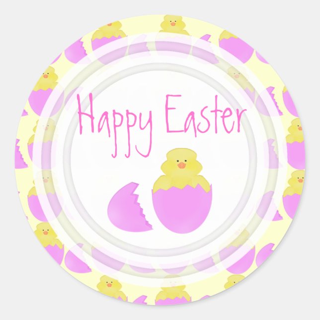 Pegatina Redonda Chick de Pascua: Felices Pegatinas de Pascua (Anverso)