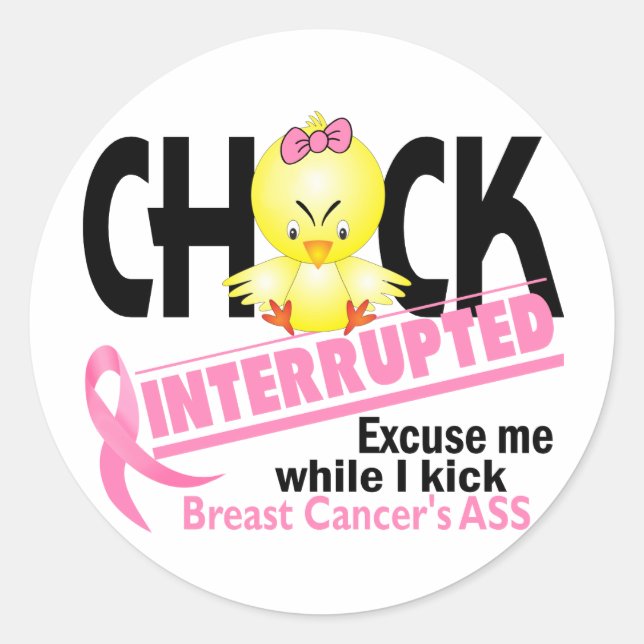Pegatina Redonda Chick interrumpido 2 cáncer de mama (Anverso)