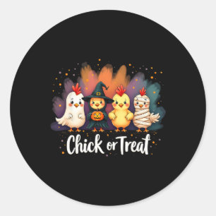 Pegatina Redonda Chick O Trato Gracioso Halloween Cute Pollo Costum