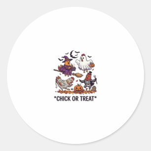 Pegatina Redonda Chick Or Treat Haloween Pollitos Bruja Fantasma Ca