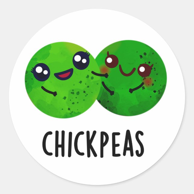 Pegatina Redonda Chick Peas Funny Chica Pea Pun (Anverso)