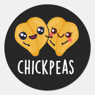 Pegatina Redonda Chick Peas Funny Food Pun Dark BG
