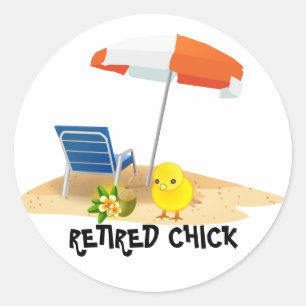 Pegatina Redonda Chick retirado: escena de playa,