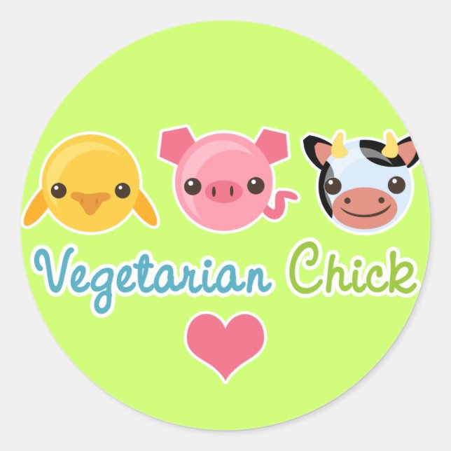 Pegatina Redonda Chick vegetariano (Anverso)