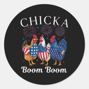 Pegatina Redonda Chicka Boom Boom Divertido Pollo Patriótico 4 De J