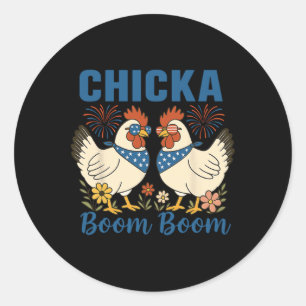 Pegatina Redonda Chicka Boom Boom Tripulación de Pollo Patriota 4 d