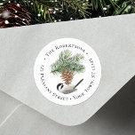 Pegatina Redonda Chickadee on Pinecone Return Address Label<br><div class="desc">This holiday return address label features a cute chickadee perched upside down on a pinecone. 
*If you would like design tweaks or want the design on more products,  please contact me through Zazzle.</div>
