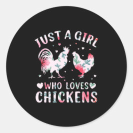 Pegatina Redonda Chicken Art Girl Who Loves Chickens