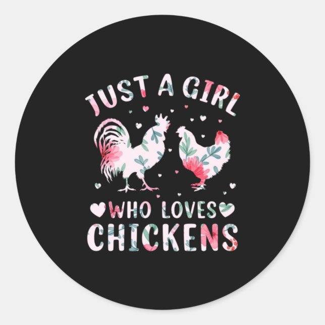 Pegatina Redonda Chicken Art Girl Who Loves Chickens (Anverso)