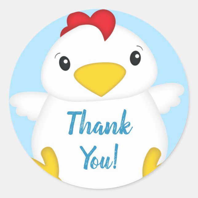 Pegatina Redonda Chicken Baby Shower Blue Boy (Anverso)