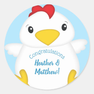 Pegatina Redonda Chicken Baby Shower Blue Boy