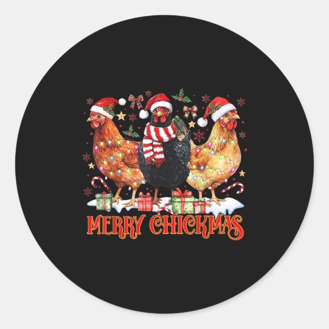 Pegatina Redonda Chicken Christmas Merry Chickmas Santa Claus Hat F (Anverso)
