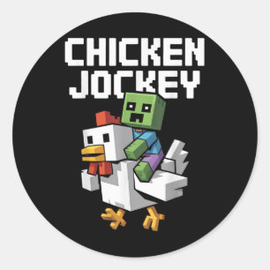 Pegatina Redonda Chicken Jockey Pixel Funny