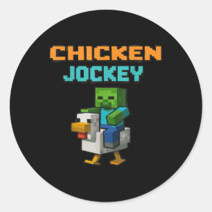 Pegatina Redonda Chicken Jockey Zombie Pixel Art Zombie Gamer Funny