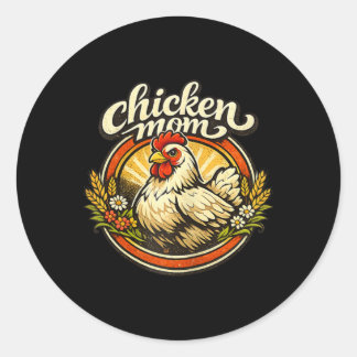 Pegatina Redonda Chicken Mom Vintage Crest Illustration _1 