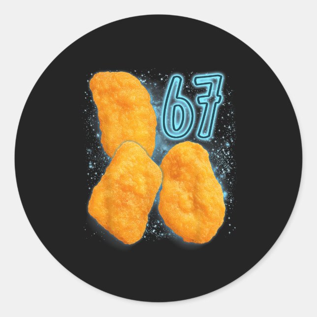 Pegatina Redonda Chicken Nugget Lover 67 Meme Six Seven Fried Chick (Anverso)
