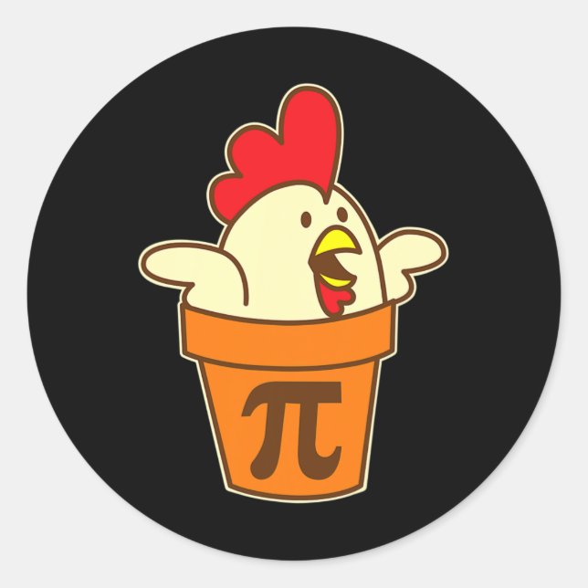Pegatina Redonda Chicken Pot Pi Geek Pie Matemáticas Pun Funny (Anverso)