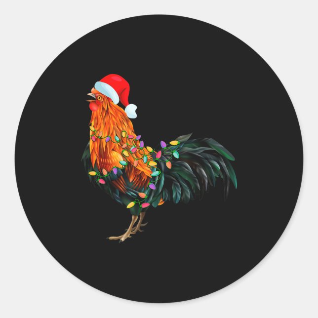 Pegatina Redonda Chicken Santa Christmas Tree Funny Chicken Lover C (Anverso)