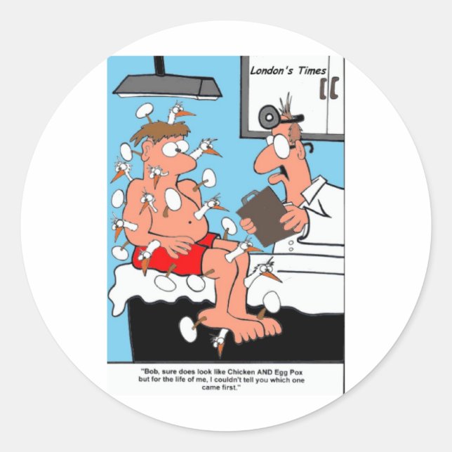 Pegatina Redonda Chicken y Egg Pox Graciosos Regalos Tees & Collect (Anverso)