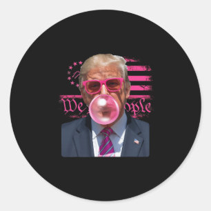 Pegatina Redonda Chicle Burbuja Divertido Donald Trump Rosa 4 De Ju