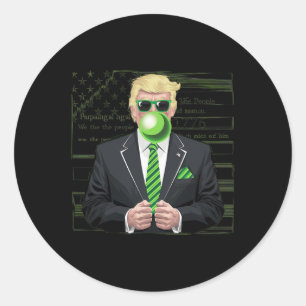 Pegatina Redonda Chicle Divertido De Trump Burbuja Verde Bandera De