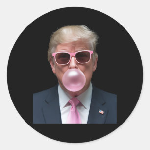 Pegatina Redonda Chicle Rosa Divertido Presidente EEUU Trump