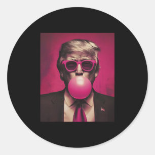 Pegatina Redonda Chicle Rosado Trump Trump Soplando Chicle Vota