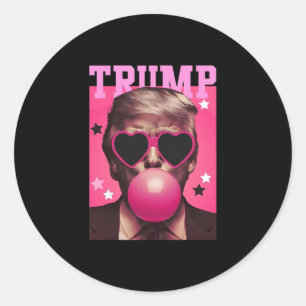 Pegatina Redonda Chicle Trump Burbuja Rosa Divertido Con Corazón De