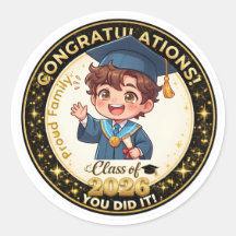 Chico Anime Lindo Graduación Clase de 2026 Oro
