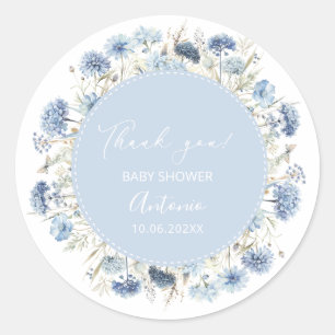 Pegatina Redonda Chico chica baby shower Acuarela Azul