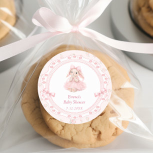 Pegatina Redonda Chico Conejo Rosa Baby Shower Gracias
