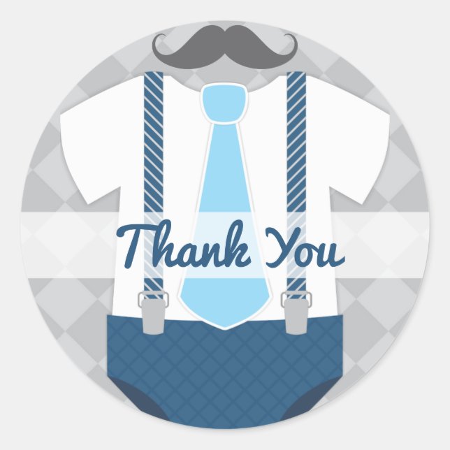 Pegatina Redonda Chico Corbata Azul Marino Gris Baby Shower (Anverso)