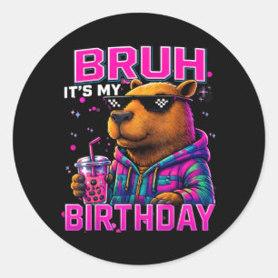 Pegatina Redonda Chico Cumpleañero Capybara Divertida Chica Cumplea