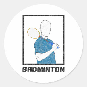 Pegatina Redonda Chico de bádminton Raqueta Deporte Hombre Golpes