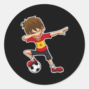 Pegatina Redonda Chico de fútbol haciendo Dab con camiseta de Españ
