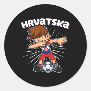 Pegatina Redonda Chico de fútbol haciendo dabbing Croacia Jersey Hr
