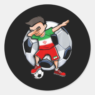 Pegatina Redonda Chico de fútbol haciendo Dabbing Irán Jersey Fans 