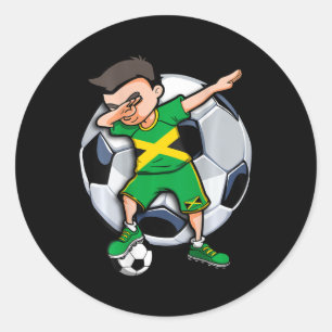 Pegatina Redonda Chico de fútbol haciendo dabbing Jamaica Fan Jerse