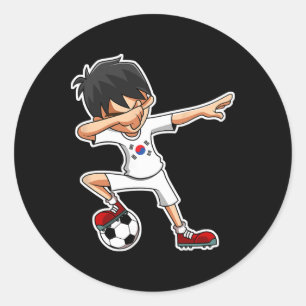 Pegatina Redonda Chico de fútbol haciendo Dabbing Jersey de Corea d