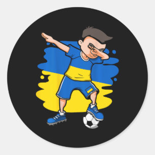 Pegatina Redonda Chico de fútbol haciendo dabbing Jersey de Ucrania