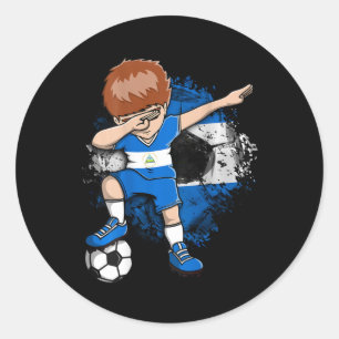 Pegatina Redonda Chico de fútbol haciendo Dabbing Jersey Nicaragua 