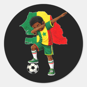 Pegatina Redonda Chico de la camiseta de Senegal de fútbol haciendo